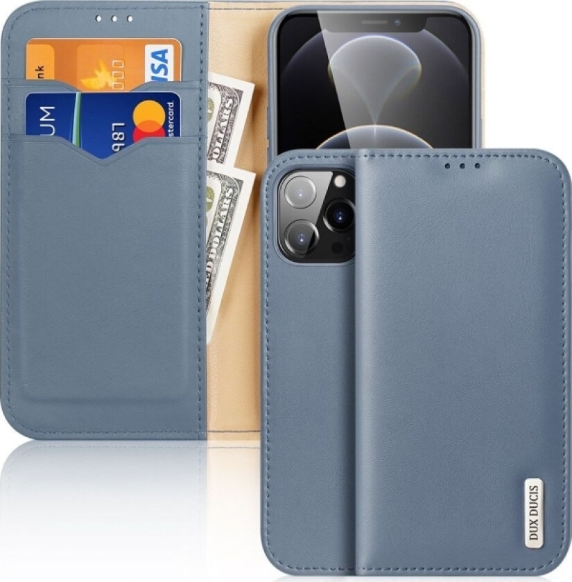 Hivo Leather Flip Deksel Lommebok I Ekte Skinn For Kort Og Id-Er Iphone 13 Pro Max Blå