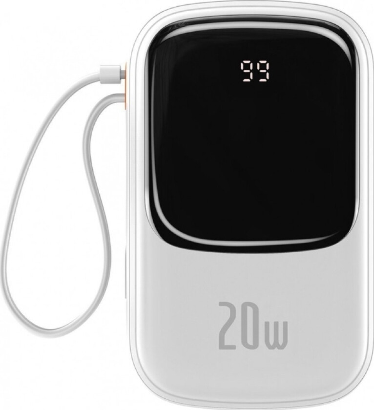 Qpow Digital Display Powerbank Med Hurtiglading 20000Mah 20W Qc/Pd/Scp/Fcp Med Innebygd Lightning-Kabel Hvit