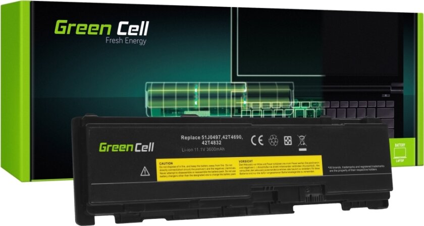 Green Cell - Batteri Til Bærbar Pc (Tilsvarer: Lenovo 42T4832) - Litiumion - 3-Cellers - 3600 Mah - Svart - For Lenovo Thinkpad T400s T410s T410si