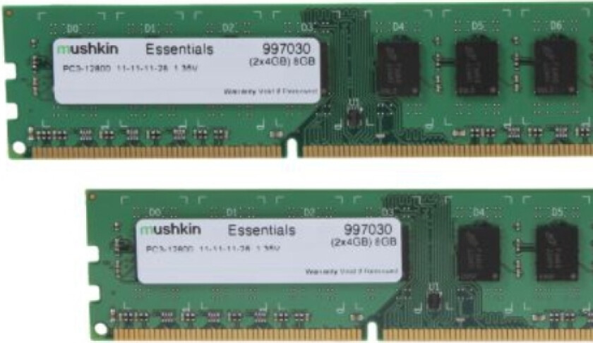 Mushkin Essentials - Ddr3 - Sett - 8 Gb: 2 X 4 Gb - Dimm 240-Pin - 1600 Mhz / Pc3-12800 - Cl11 - 1.35 V - Ikke-Bufret - Ikke-Ecc