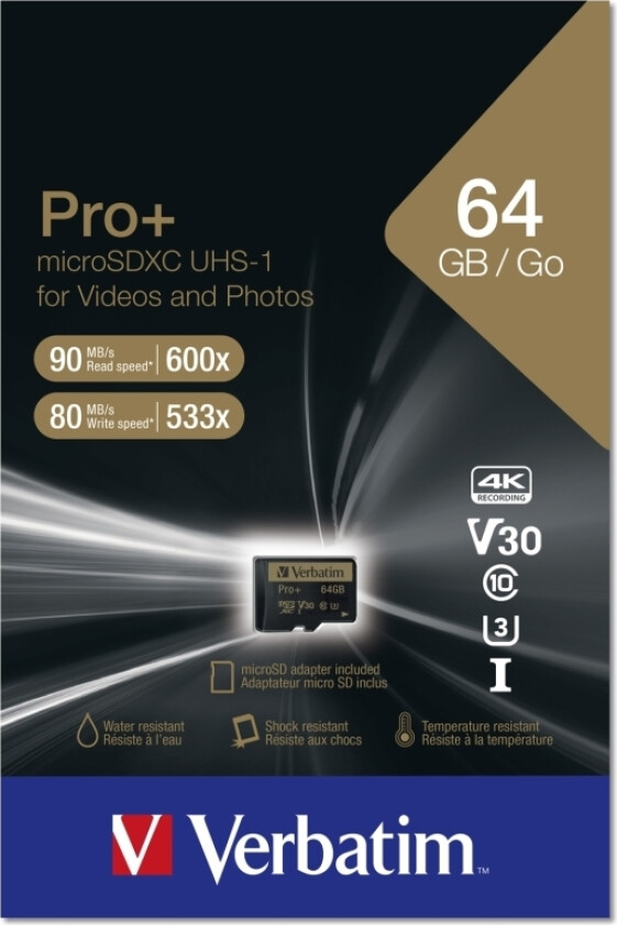 Pro+ - Flashminnekort (Microsdxc Til Sd-Adapter Inkludert) - 64 Gb - Uhs Class 3 / Class10 - Microsdxc Uhs-I