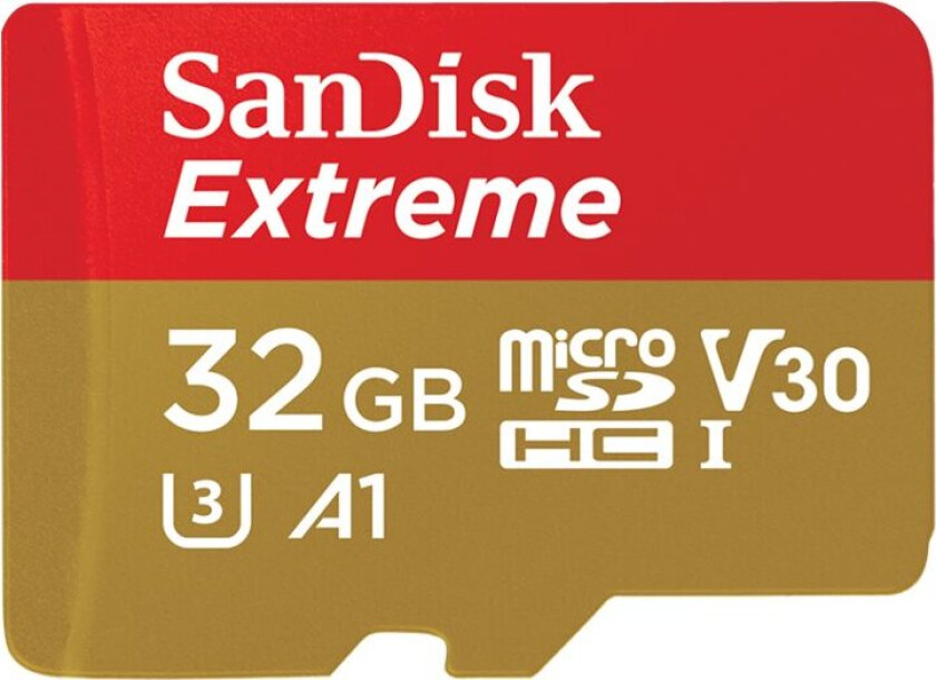 Sandisk Extreme - Flashminnekort (Microsdhc Til Sd-Adapter Inkludert) - 32 Gb - A1 / Video Class V30 / Uhs-I U3 - Microsdhc Uhs-I