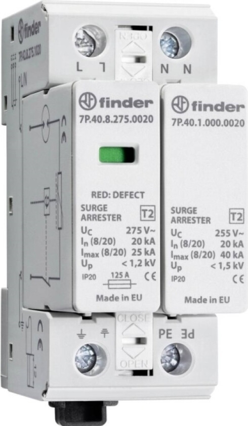 Finder 7P.42.8.275.1020 7P.42.8.275.1020 Overspenningsavleder Overspenningsvern For: Fordelerskap 1 Stk (7P.42.8.275.1020)