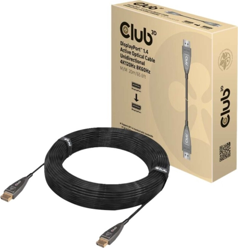 Club 3D Cac-1079 - Displayport-Kabel - Displayport (Hann) Låst Til Displayport (Hann) Låst - Displayport 1.4 - 20 M - 4K-Støtte, 8K-Støtte, Active Op
