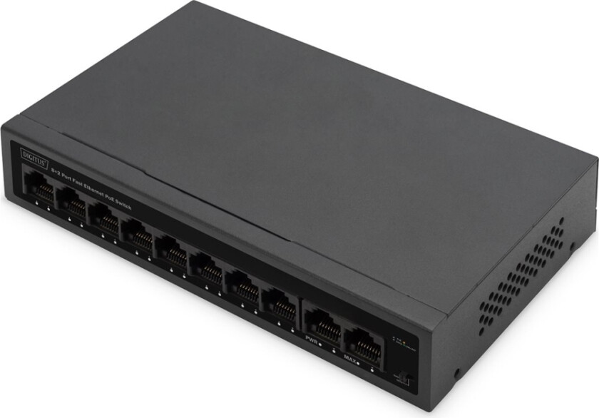 - Switch - Ieee 802.3Af, Ieee 802.3At - Ikke-Styrt - 8 X 10/100 (Poe+) + 2 X 10/100 - Stasjonær - Poe+ (60 W)