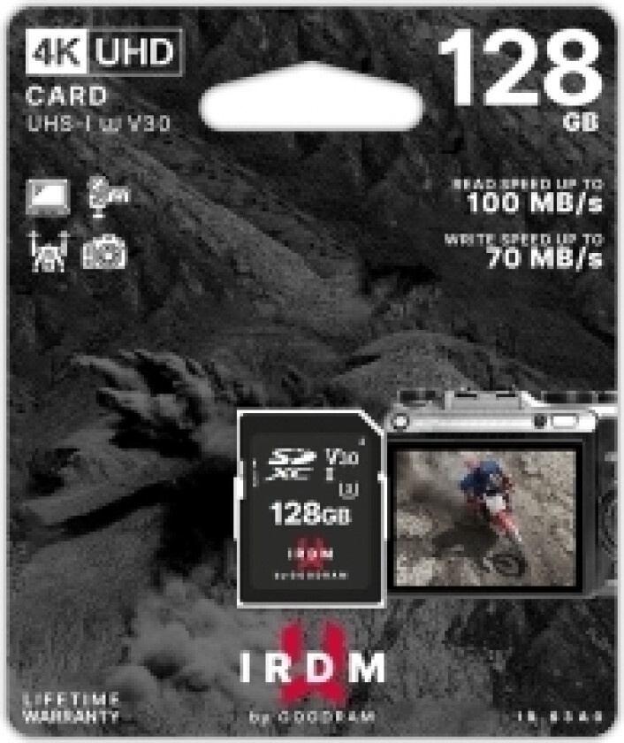 Goodram Irdm, 128 Gb, Sdxc, Uhs-I, 100 Mb/S, 70 Mb/S, Class 3 (U3)
