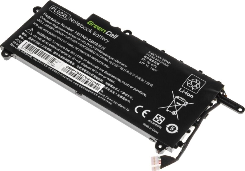 Green Cell - Batteri Til Bærbar Pc (Tilsvarer: Hp Pl02xl) - Litiumpolymer - 2-Cellers - 3800 Mah - Svart - For Hp Pavilion X360 Laptop X360
