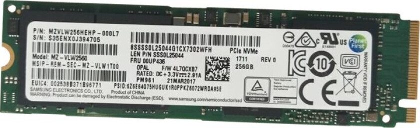 - Ssd - Kryptert - 256 Gb - Intern - M.2 2280 - Pcie 3.0 X4 (Nvme) - Tcg Opal Encryption - Fru, Cru - Tier 2