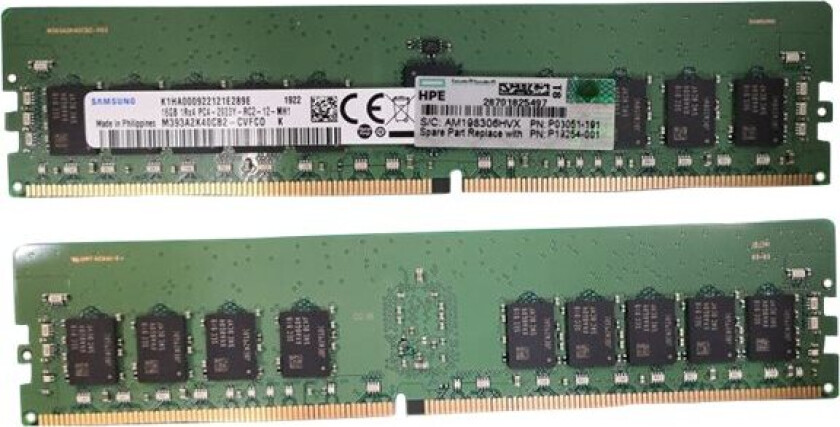 Hpe - Ddr4 - Modul - 16 Gb - Dimm 288-Pin - 2933 Mhz / Pc4-23400 - Cl21 - Registrert - Ecc - For Proliant Dl325 Gen10, Dl345 Gen10, Dl360 Gen10, Dl36