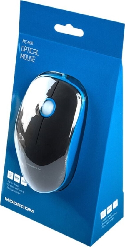 Modecom Mc-M111 - Mus - Optisk - 3 Knapper - Kablet - Usb - Svart, Blå