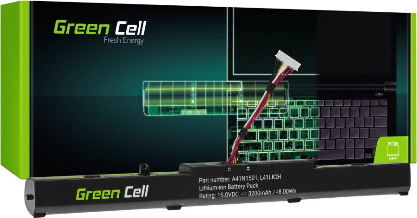 Green Cell - Batteri Til Bærbar Pc (Tilsvarer: Asus A41n1501) - Litiumion - 3200 Mah - Svart - For Asus Rog Gl752vw Vivobook Pro N552vw N552vx N75