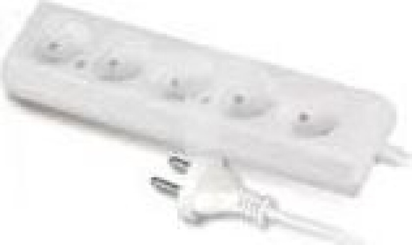 Plastrol Skjøteledning 5-Kontakter B/U 10A 3M Hvit Ps-560 (W-97484)