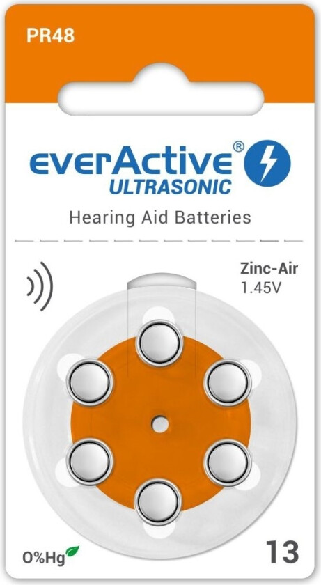 Høreapparatbatterier 13 / Pr48 Everactive Ultrasonic 13 - 6 Stk.