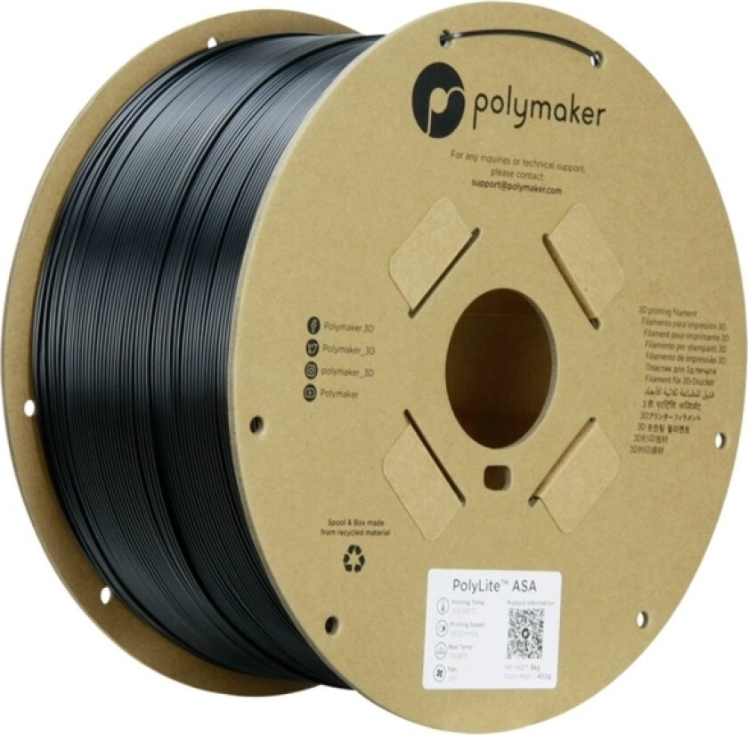 Polymaker Pf01020 Filament Asa Uv-Bestandig, Vejrbestandig 1.75 Mm 3 Kg Sort Polylite™ 1 Stk