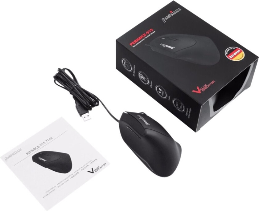 Perimice-515 Ii - Vertikal Mus - Ergonomisk - Høyrehendt - Optisk - 6 Knapper - Kablet - Usb - Svart