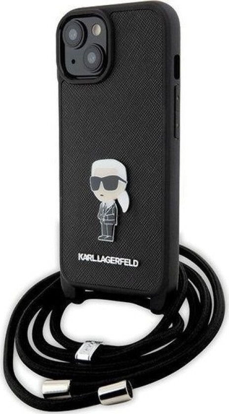 Klhcp15ssasknpsk Iphone 15 6.1" Hardcase Czarny/Black Crossbody Saffiano Monogram Metal Pin Karl & Choupette