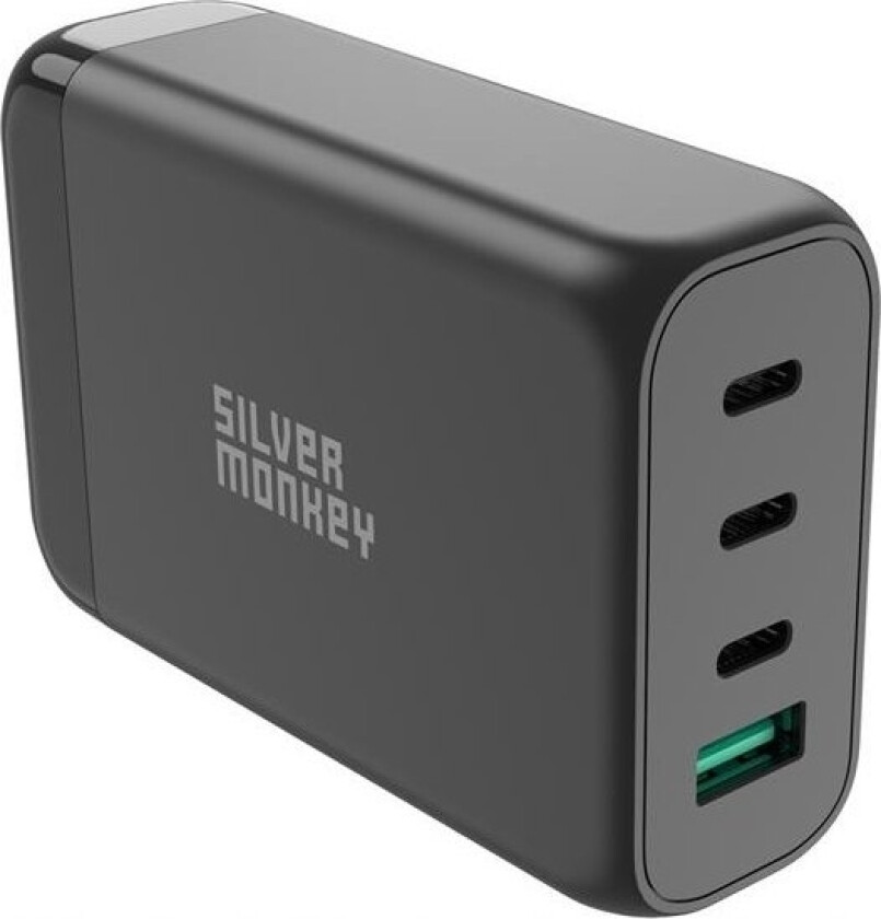 Silver Monkey Lader Gan Lader Silver Monkey Sma151 130W 3Xusb-C Pd Usb-A Qc 3.0 Med Avtakbar Strømkabel - Svart