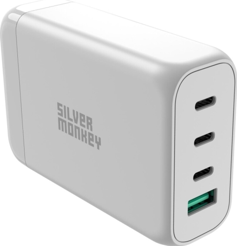 Silver Monkey Lader Gan Lader Silver Monkey Sma152 130W 3Xusb-C Pd Usb-A Qc 3.0 Med Avtakbar Strømkabel - Hvit