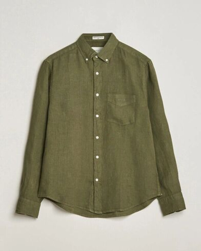 Regular Fit Garment Dyed Linen Shirt Juniper Green