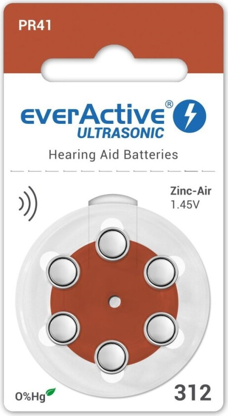 Høreapparatbatterier 312 / Pr41 Everactive Ultrasonic 312 - 6 Stk.