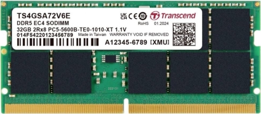 Ts4gsa72v6e Pc-Arbejdshukommelsesmodul Retail Ddr5 32 Gb 1 X 32 Gb Ecc 5600 Mhz 262-Pin So-Dimm Ts4gsa72v6e