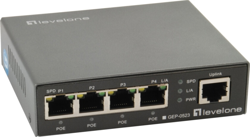 Levelone Gep-0523 - Switch - 4 X 10/100/1000 (Poe+) + 1 X 10/100/1000 (Opplink) - Stasjonær - Poe+ (60 W)