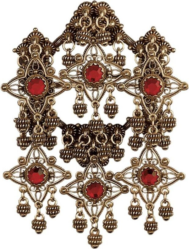 Bilde av Sølje/Bøheradsring Telemark i 830 antikkforgylt sølv med røde stener