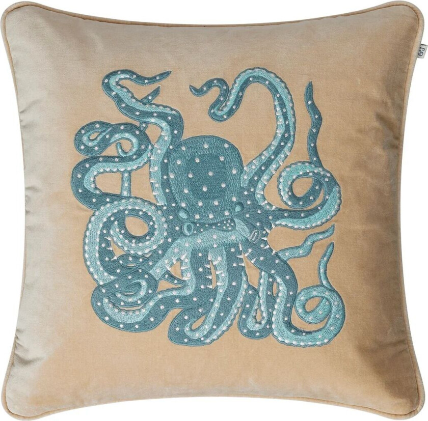 Embroidered Octopus putetrekk 50x50 cm Beige-aqua