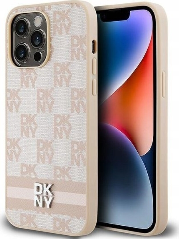 Dkny Dkny Dkhcp14xpcptssp Iphone 14 Pro Max 6.7" Róowy/Pink Hardcase Leather Checkered Mono Pattern & Printed Stripes