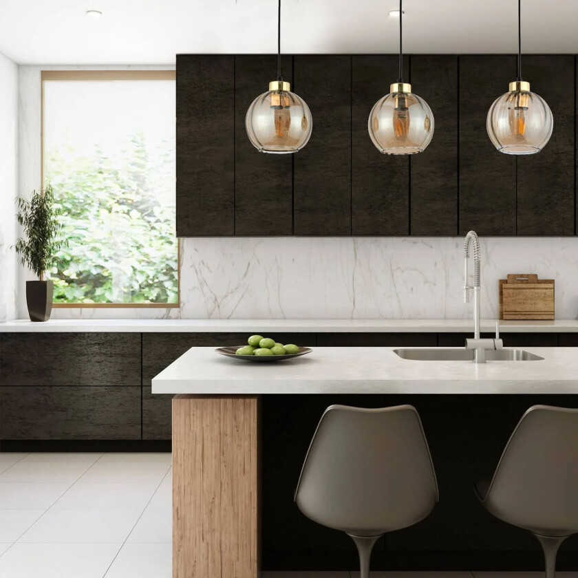 Hengelampe Devi, rav, 3 lyskilder, bjelker