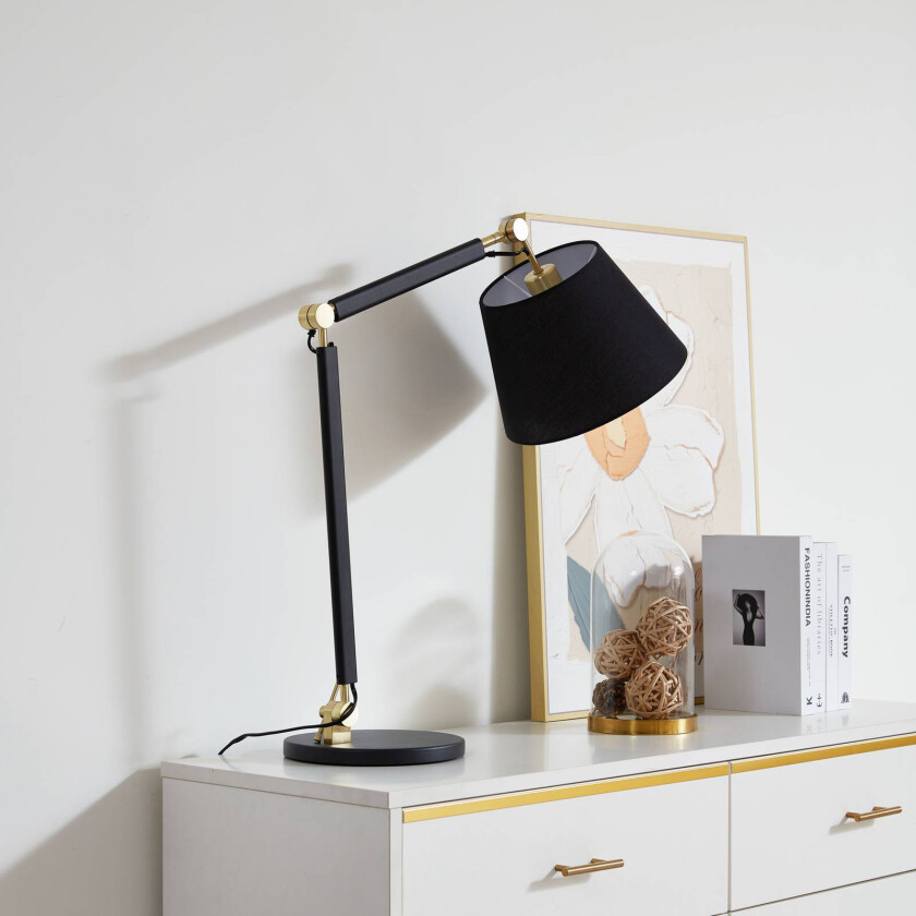 Movado bordlampe, justerbar, svart/gull