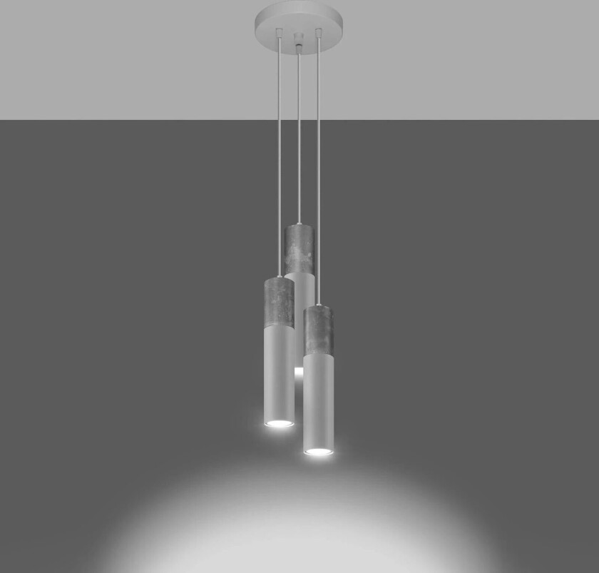 Isabeau hengelampe 3 lyskilder hvit/grå