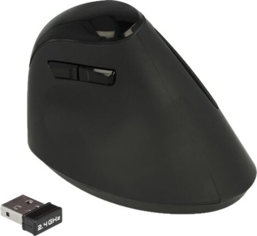 Delock Ergonomic - Vertikal Mus - Ergonomisk - Høyrehendt - Optisk - 6 Knapper - Trådløs - 2.4 Ghz - Usb Trådløs Mottaker - Svart - Løsvekt