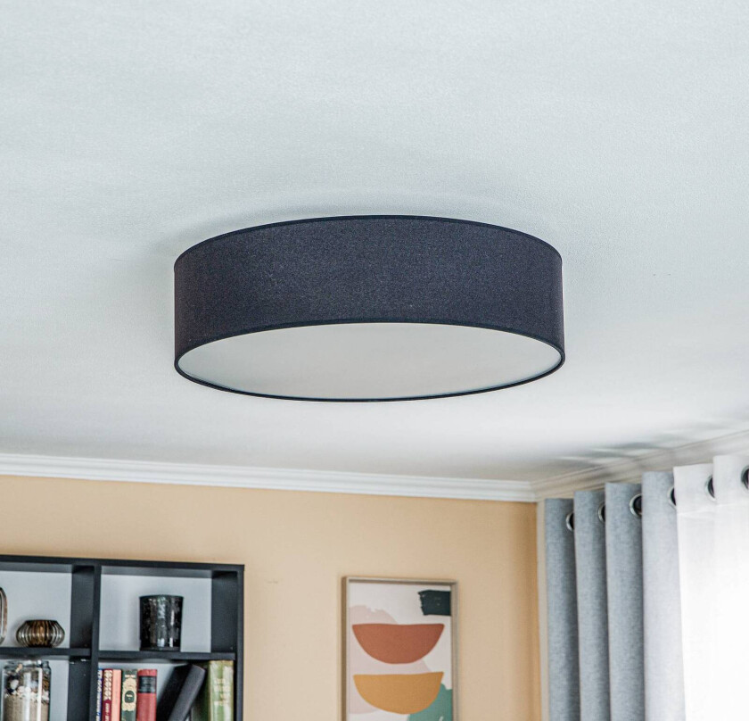 Roller taklampe, stoffskjerm svart, Ø 50 cm