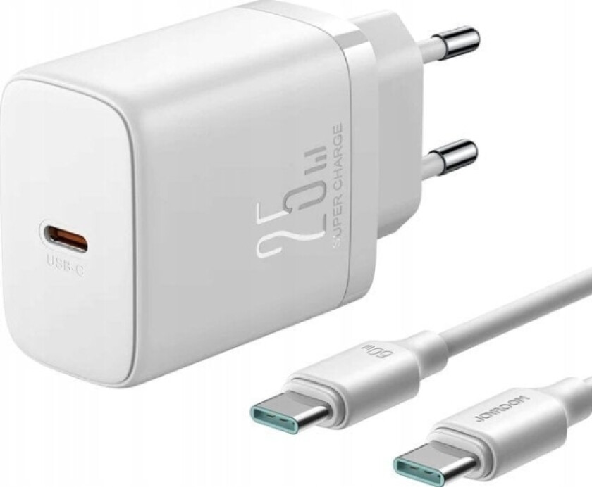 Jr-Tcf11 Hurtiglader Med En Effekt På Opptil 25W + Usb-C / Usb-C-Kabel 1M - Hvit