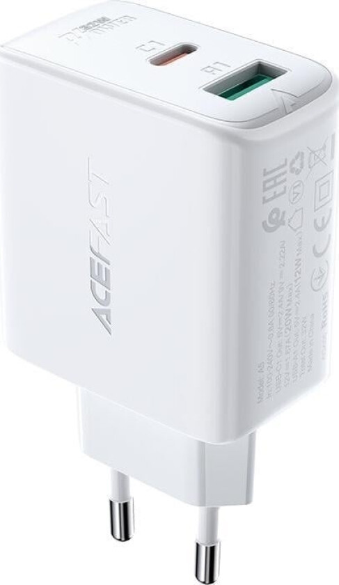 Vegglader Acefast A5 Pd 32W, Usb + Usb-C (Hvit)