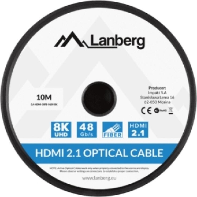 Hdmi-Kabel M/M V2.1 10M 8K Optisk Sort Aoc Lanberg
