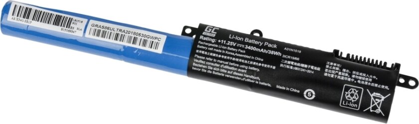 Green Cell Ultra - Batteri Til Bærbar Pc (Tilsvarer: Asus A31n1519) - Litiumion - 3-Cellers - 3400 Mah - Svart - For Asus F540 R540 Vivobook F540
