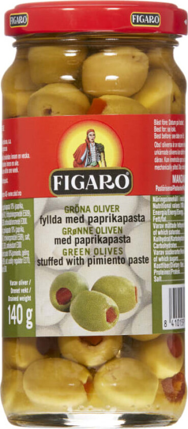 Oliven Grønn m/Paprika 240g Figaro