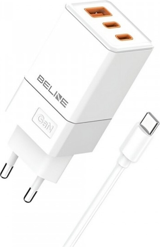 Beline-Lader 65W Gan Nettverkslader 2Xusb-C + Usb-A + Usb-C-Kabel Hvit