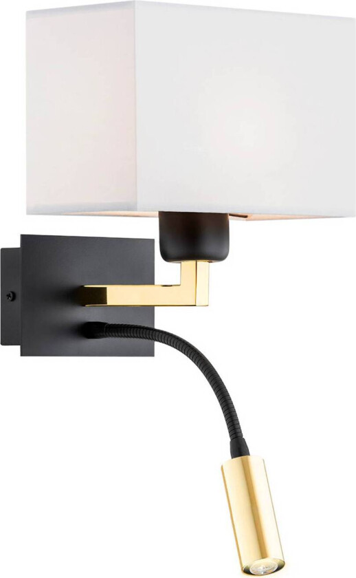 Vegglampe Harry, kantet, svart/messing/hvit