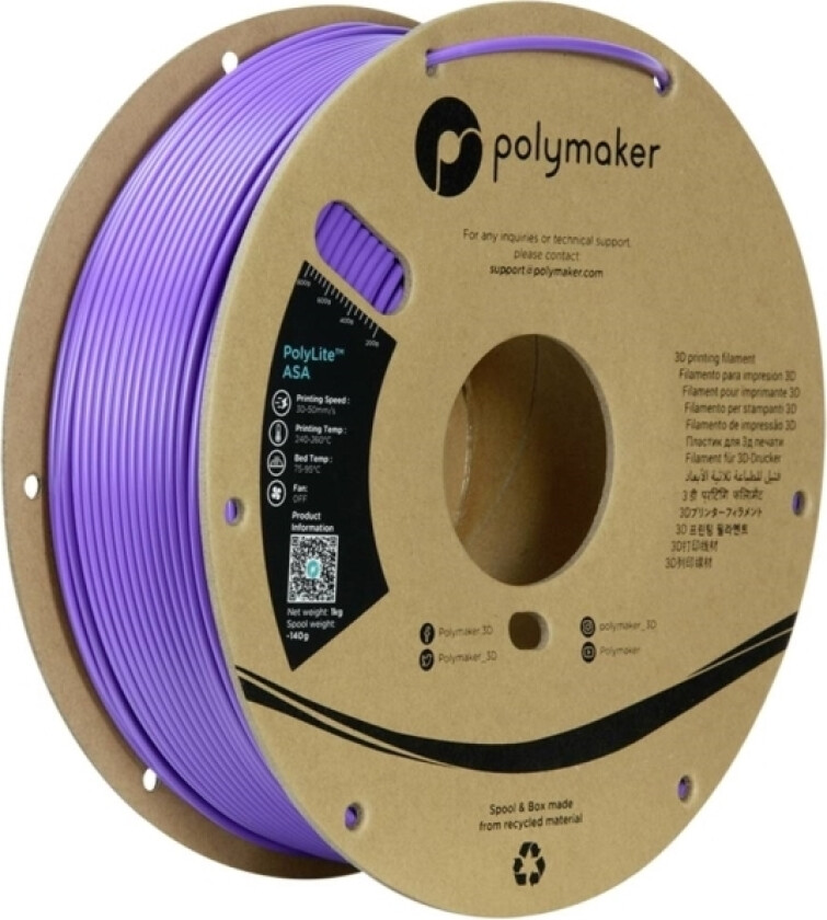 Polymaker Pf01017 Purple Filament Asa Uv-Bestandig, Vejrbestandig, Varmebestandig, Slagfast 1.75 Mm 1000 G Lilla Polylite™ 1 Stk