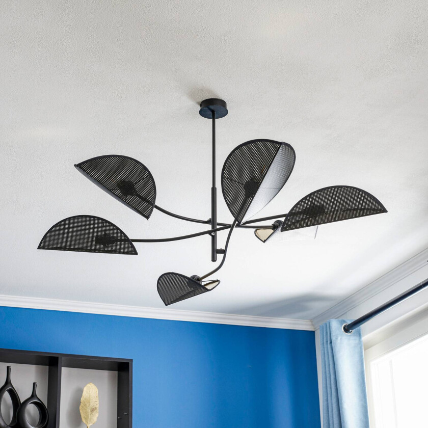 Taklampe Lotus, svart/gull, 6 lyskilder