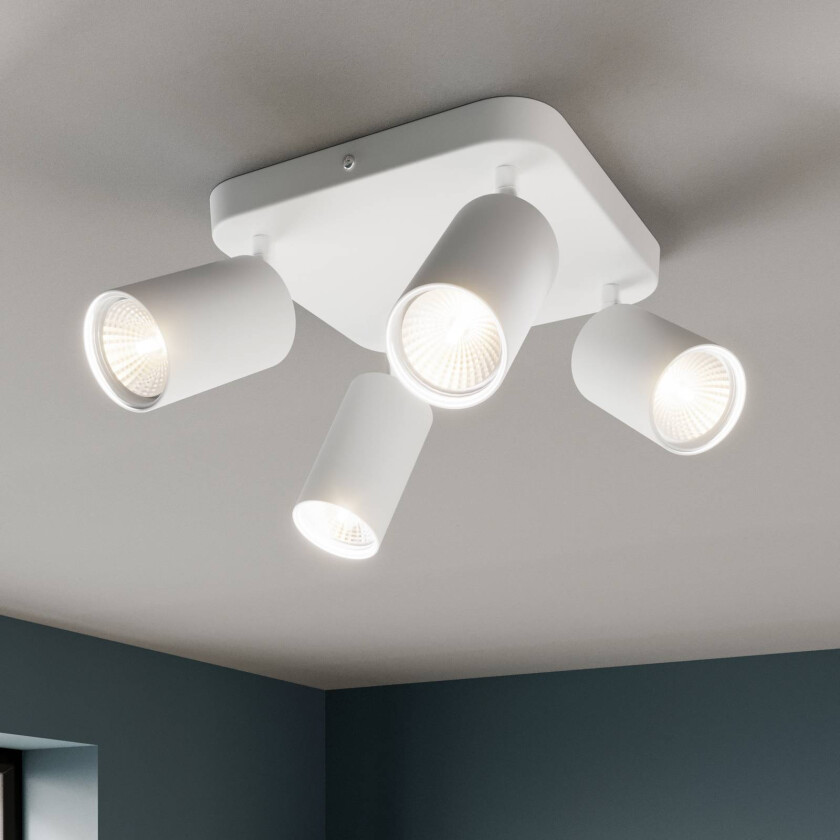 Taklampe Eye Spot 4 lyskilder kvadrat, hvit