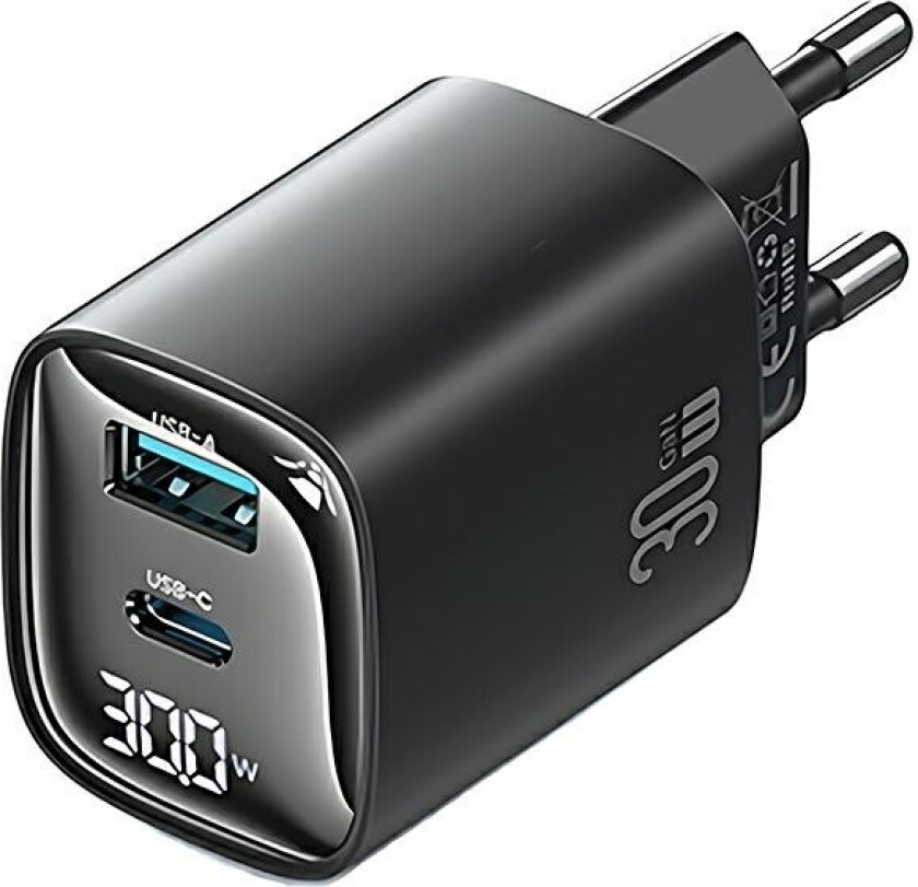 Charger 30W Gan Led Usb+Usb-C Cc229 Black