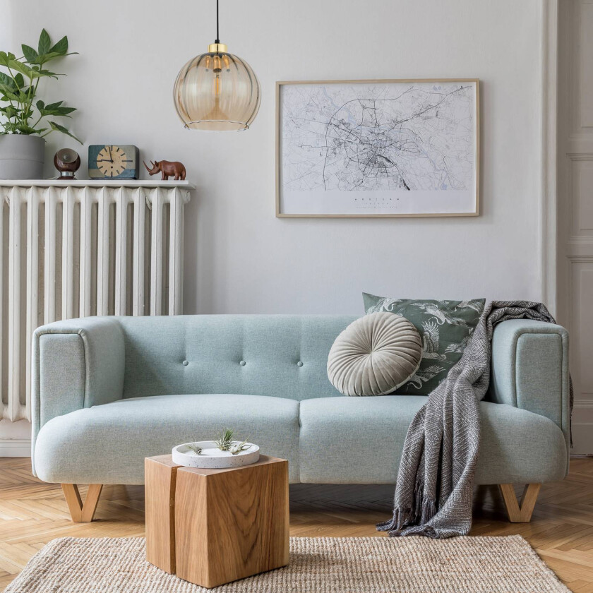 Hengelampe Devi, glass, rav, 1 lyskilde, Ø 25cm