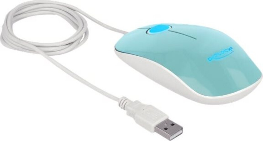 Delock - Mus - Høyre- Og Venstrehåndet - Optisk - 3 Knapper - Kablet - Usb - Blank Turkis - Løsvekt