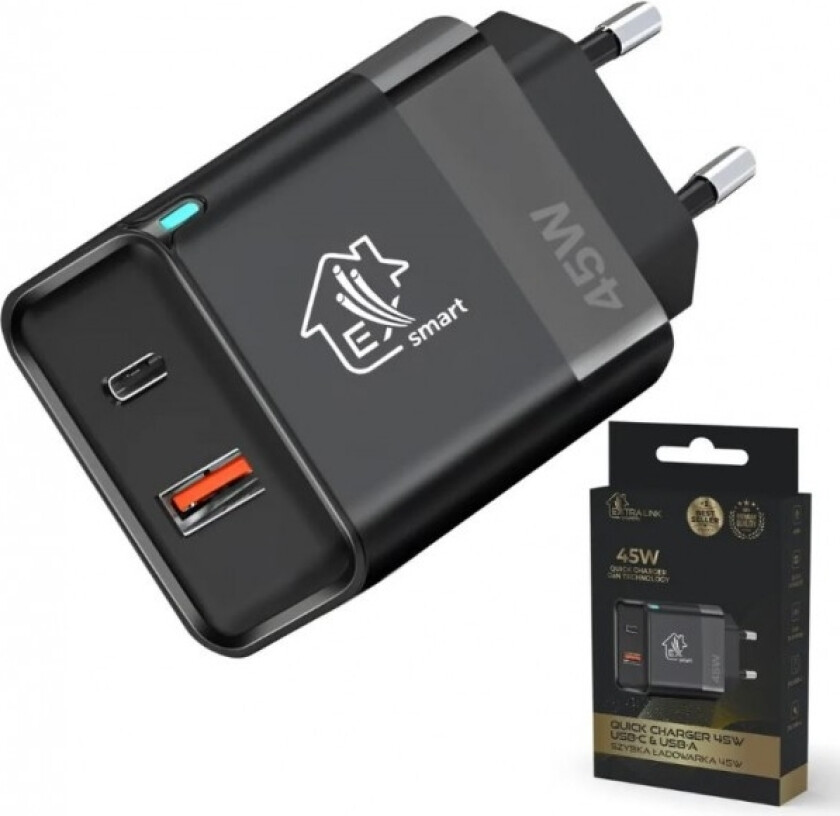 Extralink Smart Life Hurtiglader 45W Gan | Lader | Usb-C, Usb-A