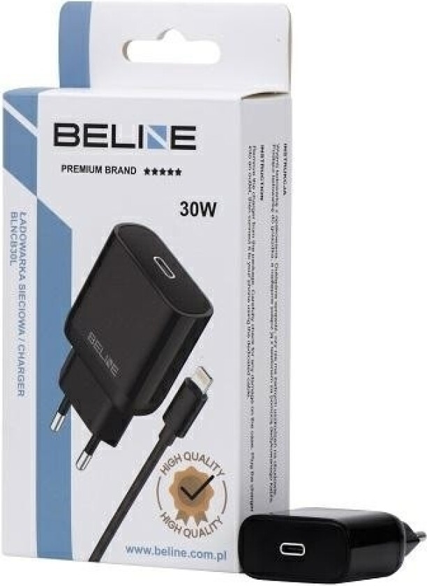 Vegglader 30W Gan Usb-C + Lightningkabel, Sort