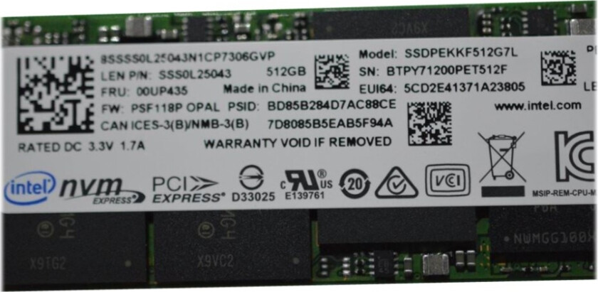 Intel Ssdpekkf512g7l - Ssd - Kryptert - 512 Gb - Intern - M.2 2280 - Pcie 3.0 X4 (Nvme) - Tcg Opal Encryption - Fru, Cru - Tier 2 - For Thinkpad P51